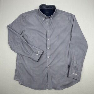 Con.Struct Mens Slim Fit Blue Red Micro Plaid Performance Stretch Shirt Large